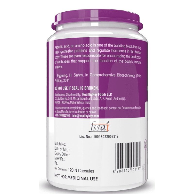 L-Aspartic Acid, Support Immune Health -120 veg capsules - HealthyHey Nutrition