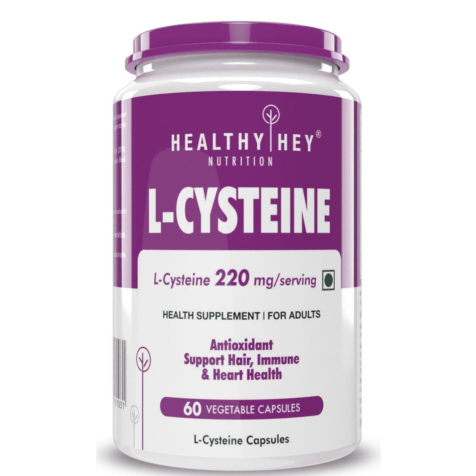 L-Cysteine, Antioxidant support hair, Immune & Heart Health -60 Veg Capsules - HealthyHey Nutrition