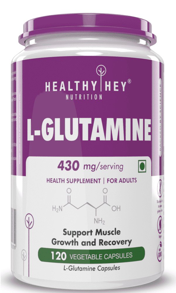 L- Glutamine, Support Muscle growth & recovery-120 veg Capsules - HealthyHey Nutrition