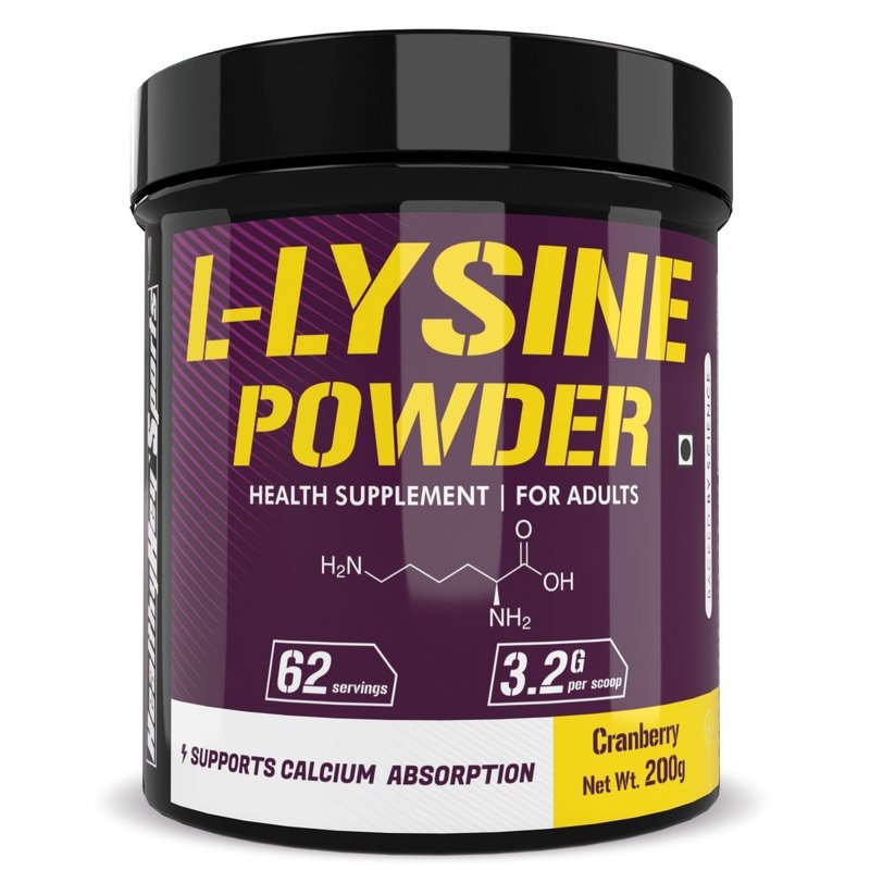 L-Lysine Powder,Supports Calcium Absorption - Cranberry Flavoured - 200g - HealthyHey Nutrition