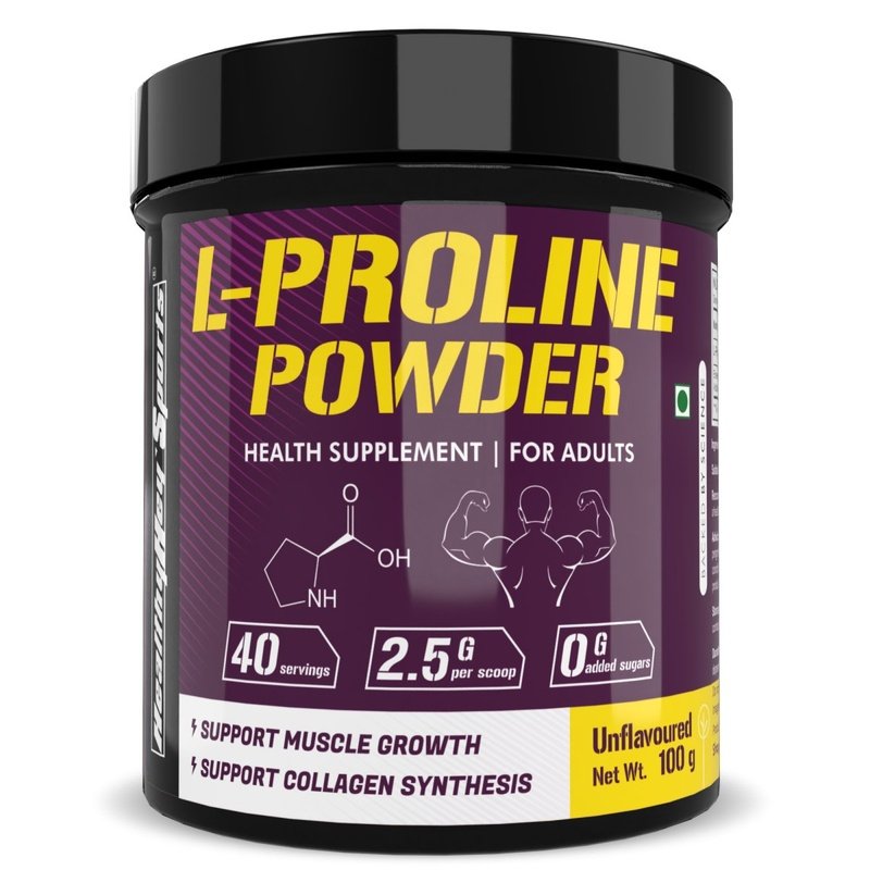 L-Proline Powder, Supports Muscle Growth & Collagen Formation, 100g Unflavoured - 40 Servings - HealthyHey Nutrition