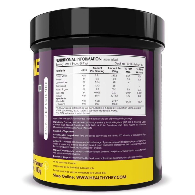 L-Theanine Powder,Support Cognitive Health - Lemon Flavoured - 100g - HealthyHey Nutrition