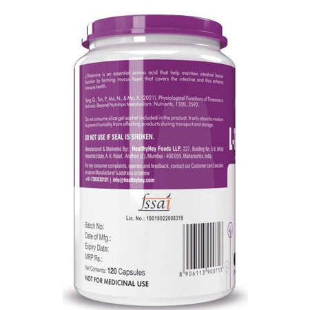 L-Threonine, Support Immune & Gut Health - Essential Amino Acid -120 Veg Capsules - HealthyHey Nutrition