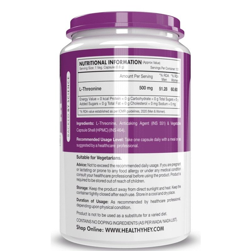 L-Threonine, Support Immune & Gut Health - Essential Amino Acid -120 Veg Capsules - HealthyHey Nutrition