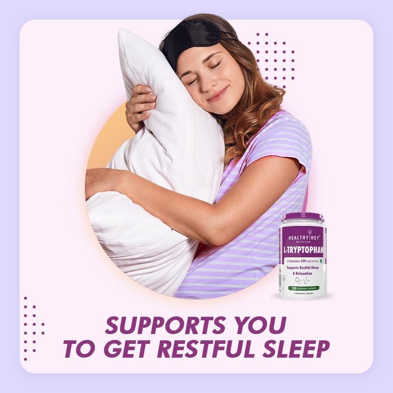 L-Tryptophan,Supports Restful sleep & Relaxation 120 Veg Capsules - HealthyHey Nutrition