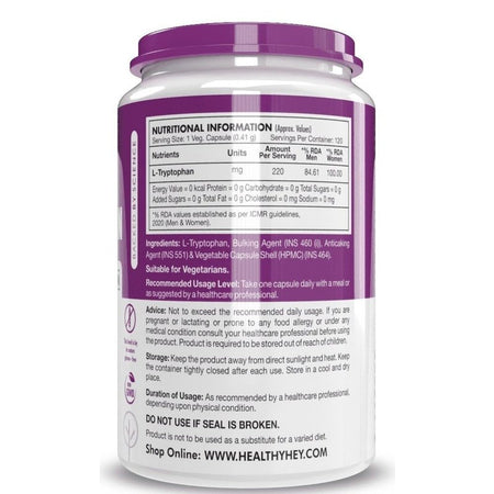 L-Tryptophan,Supports Restful sleep & Relaxation 120 Veg Capsules - HealthyHey Nutrition