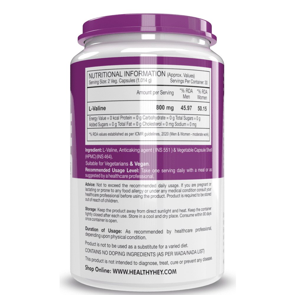 L-Valine BCAA Supplement - Supports Muscle Health - 60 Veg Capsules - HealthyHey Nutrition
