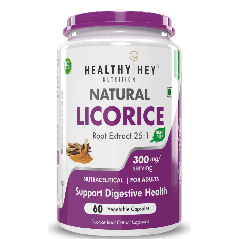 Licorice Root Extract 25:1-100% Natural -60 Veg. Capsules- Support Heart Health and Digesion - HealthyHey Nutrition