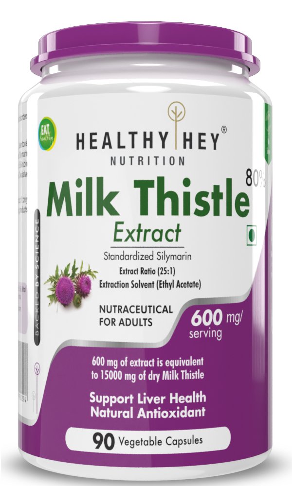 Milk Thistle Supplement 600mg Extract - Supports Liver Health and Antioxidant (Silymarin) - 120 Veg Capsules - HealthyHey Nutrition