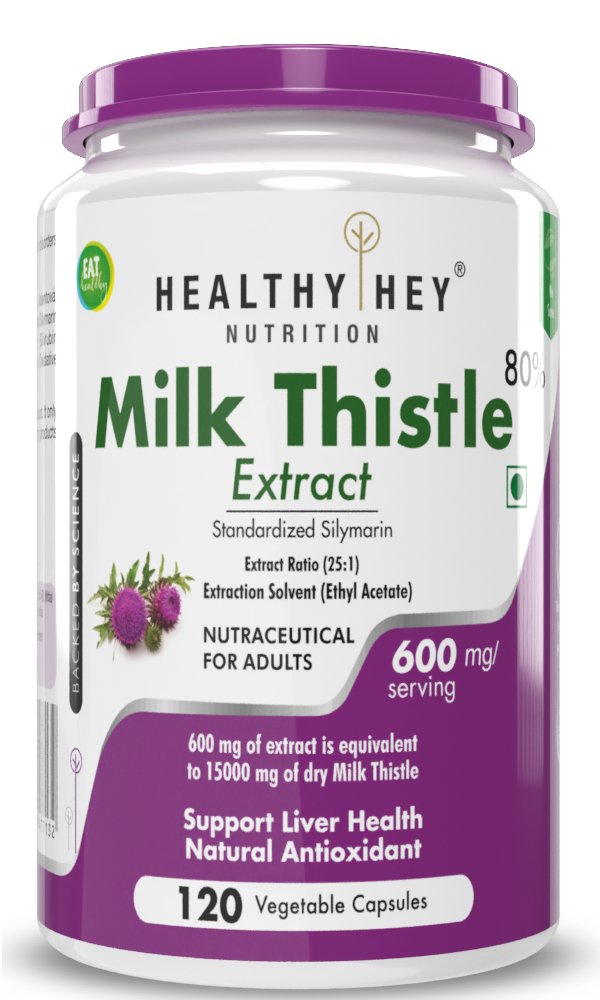 Milk Thistle Supplement 600mg Extract - Supports Liver Health and Antioxidant (Silymarin) - 120 Veg Capsules - HealthyHey Nutrition