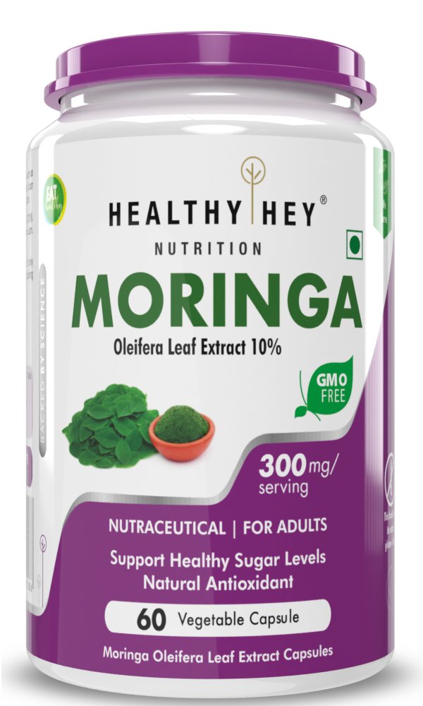 Moringa Extract, Support Healthy Sugar, Levels Natural Antioxidant 10:1-300mg - 60 Veg Capsules - HealthyHey Nutrition
