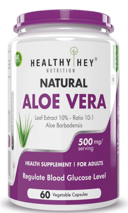 Natural Aloe Vera Extract Leaf Extract,Blood Glucose & Heart Health 10%- Ratio 10:1 -500 mg - 60 Veg Capsules - HealthyHey Nutrition