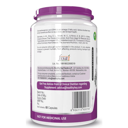 Natural Omega 3 - Support Heart, Brain & Joint - Sourced from Algae - Fish Oil-free - 60 Veg Capsules - HealthyHey Nutrition