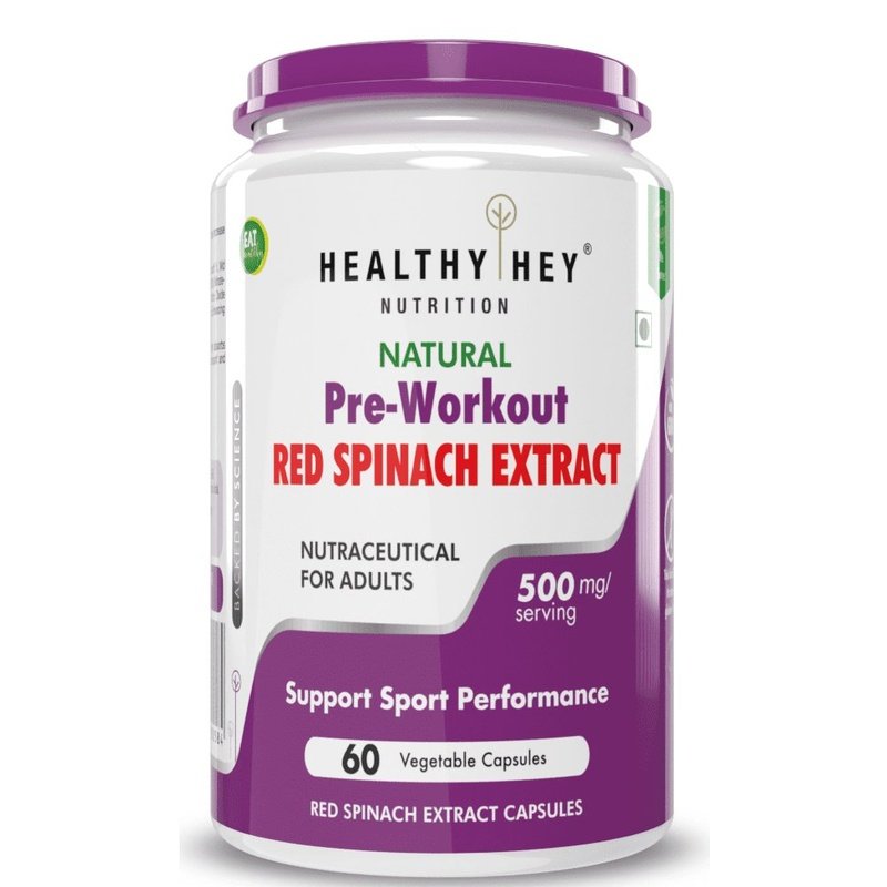 Natural Pre-Workout Red Spinach Extract, Support Sport Performance - Oxystrom - High in nitrate 60 Veg capsules - HealthyHey Nutrition