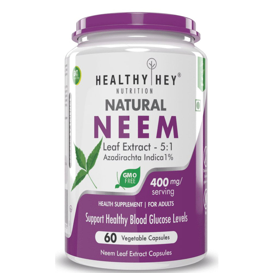 Neem Leaf Extract - Supports Healthy Blood Glucose Levels - 60 Veg Capsules - HealthyHey Nutrition