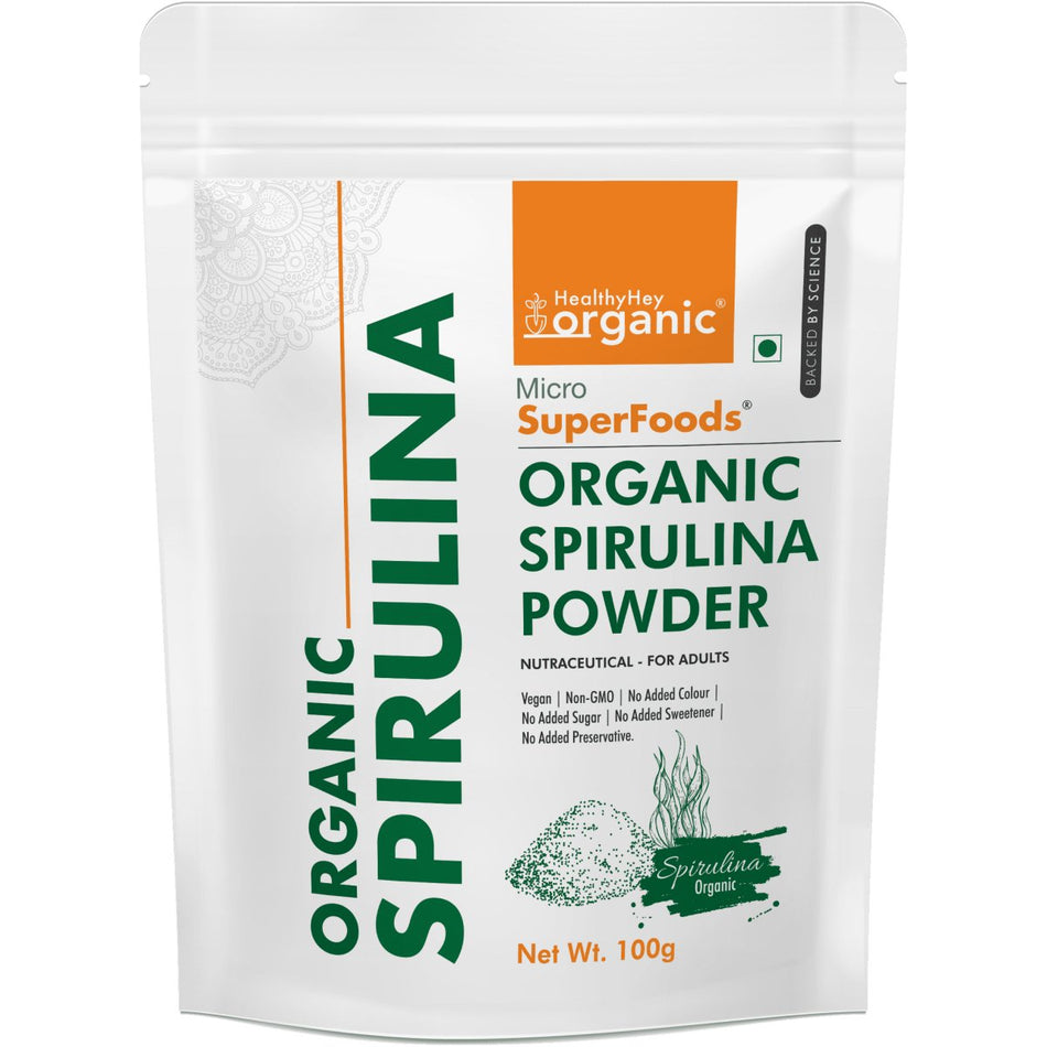 Organic Spirulina Powder Micro Superfood, Rich in Protein, Vitamins & Minerals, 100 g - HealthyHey Nutrition