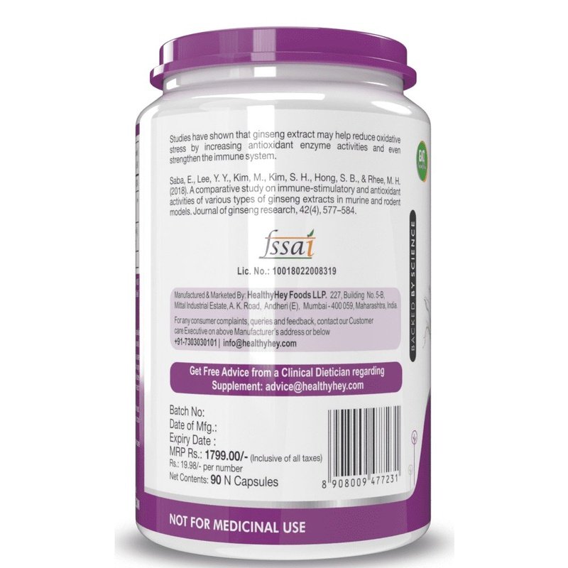 Panax Ginseng, Antioxidant & support Immune Health - 90 Veg Capsules - HealthyHey Nutrition