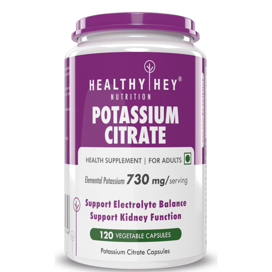 Potassium Citrate, Support Electrolyte balance Kidney function -120 Veg Capsules - HealthyHey Nutrition