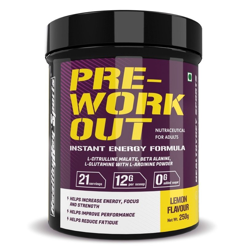 Pre-Workout, Pump, Energy, Strength Drink | Intense Sustained Energy | L-Citrulline, L-Arginine, Beta Alanine, Caffein, Glutamine & Sodium | 250 gram - HealthyHey Nutrition