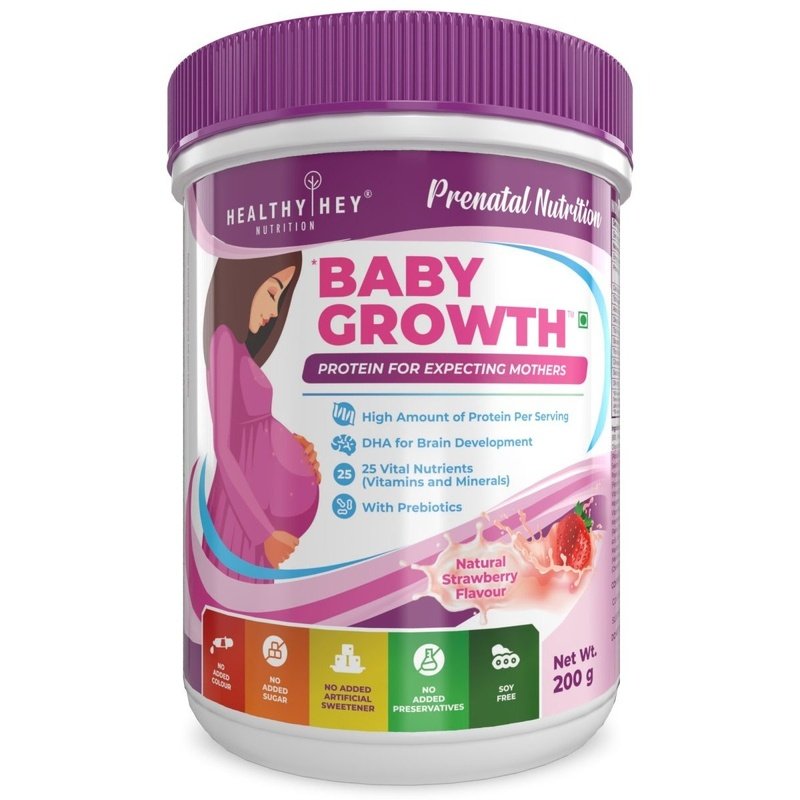 Prenatal Vitamin Supplement Shake for Expecting Mother - BabyGrowth - 200 gram - All Natural - Tastes Great- Vegetarian - High Protein - Prebiotics - HealthyHey Nutrition