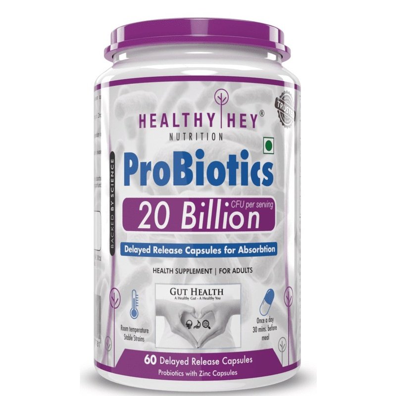 Probiotic Supplement: 20 Billion CFU, Delayed-Release Capsules, Temperature Stable - Improve Gut, Digestion, and Immune Health (60 Veg. Capsules) - HealthyHey Nutrition