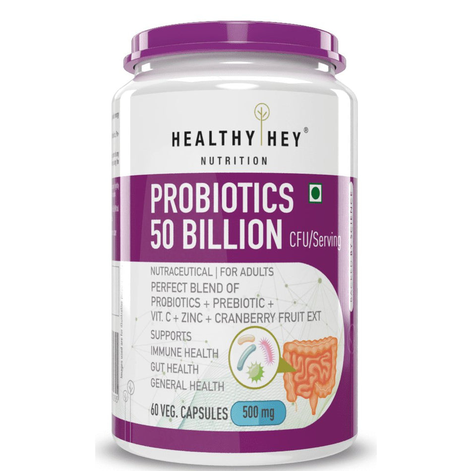 Probiotics 50 Billion CFU | Immune Gut Health, Multi-Strains, Targeted Release | 60 Veg. Capsules - HealthyHey Nutrition