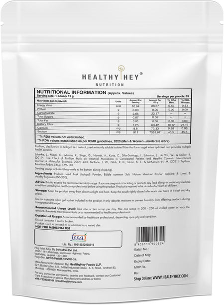 Psyllium Husk 99%, Metabolism Management - Fibre Support - 400 gram Powder - HealthyHey Nutrition