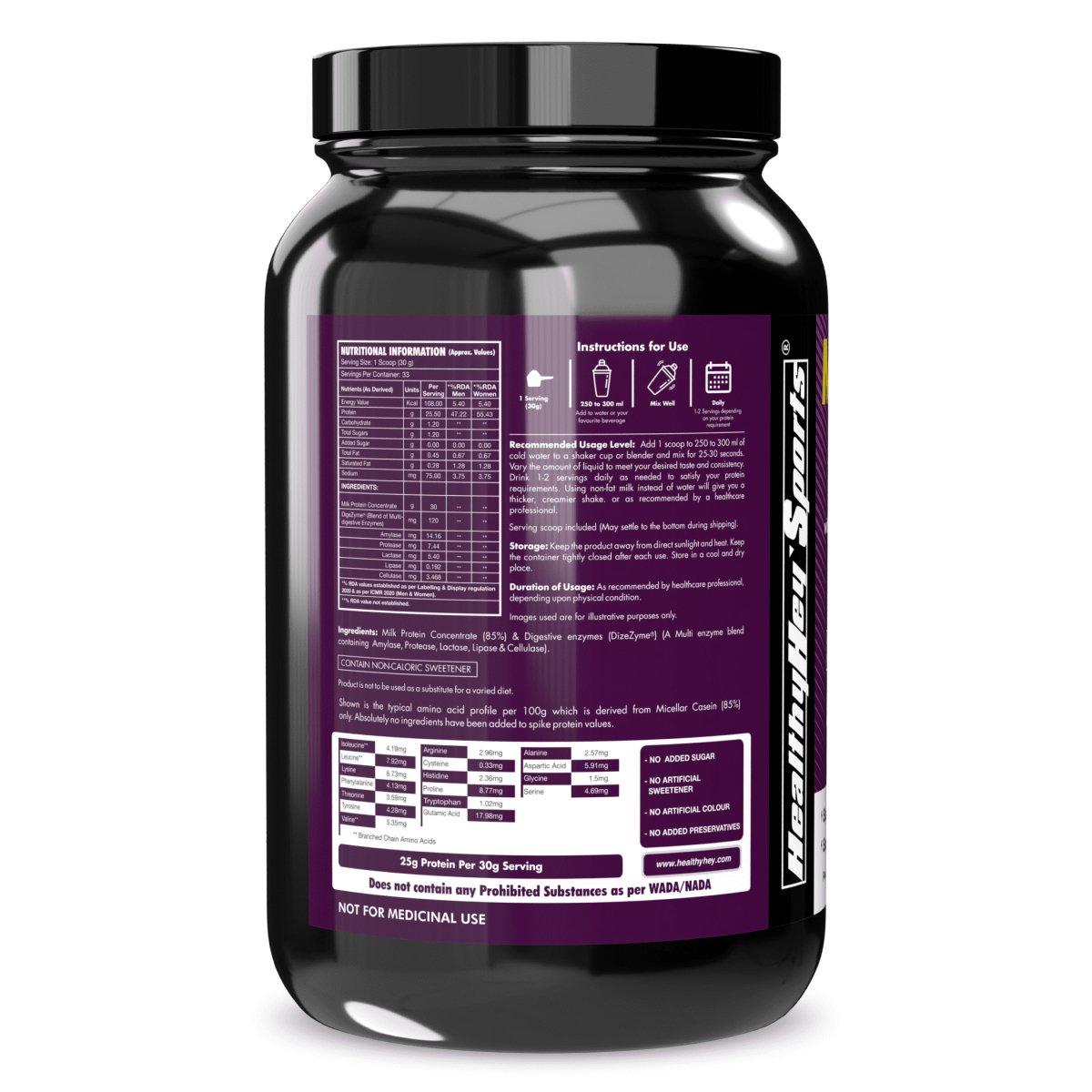 Pure Micellar Casein Protein Powder- Unflavoured (1kg) (Unflavoured) - HealthyHey Nutrition