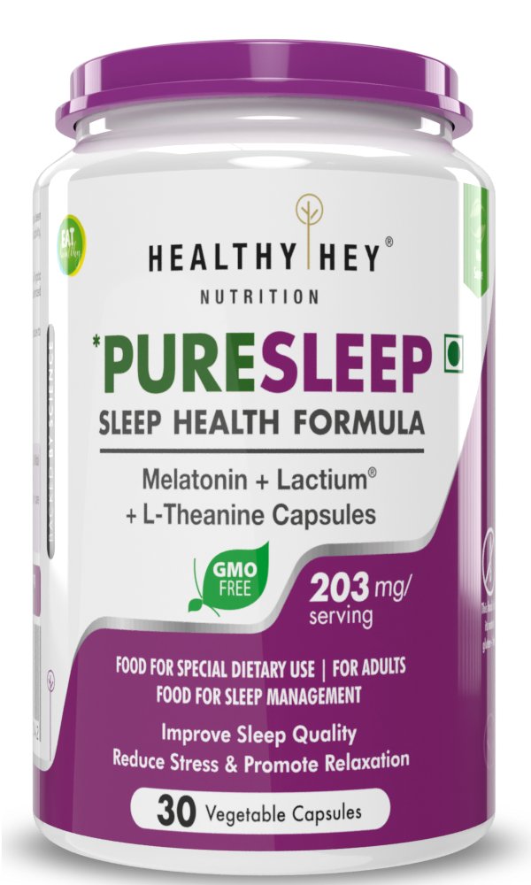 PureSleep Supplement for Better Sleep - Reduces Anxiety, Stress - 30 Veg Capsules - HealthyHey Nutrition