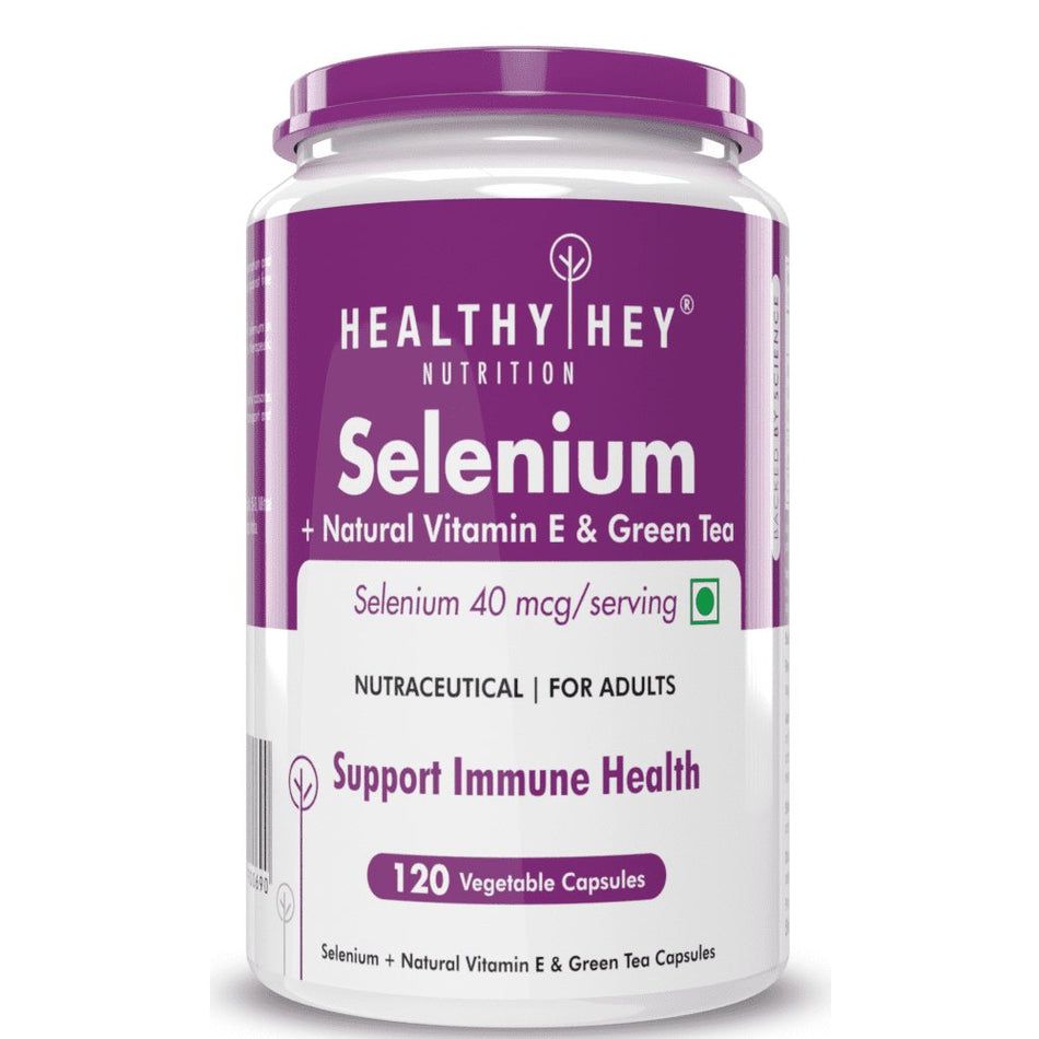 Selenium & Natural Vitamin E + Green Tea, Supports Immune Health - 120 Veg Capsules - HealthyHey Nutrition