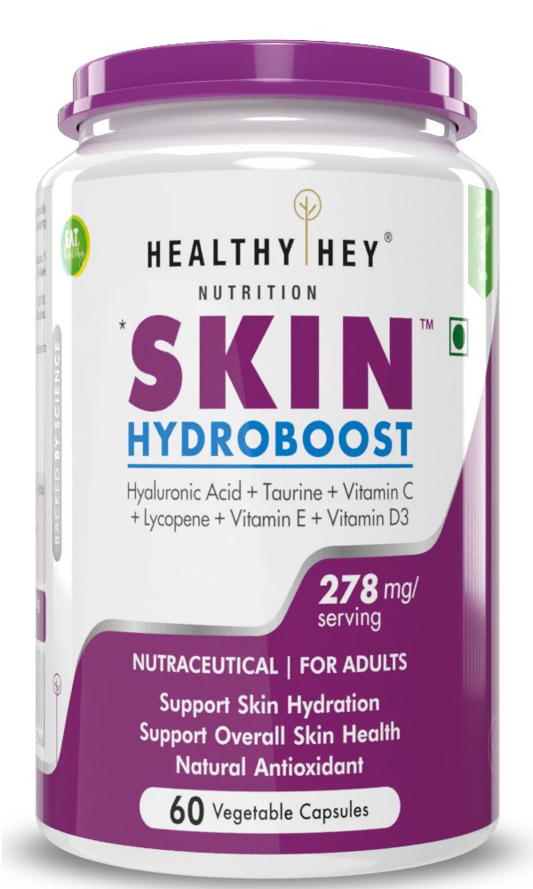 Skin Hydroboost, Supports Skin Hydration with Hyaluronic Acid - Supplement to Support Skin Hydration, 60 Veg capsules - HealthyHey Nutrition