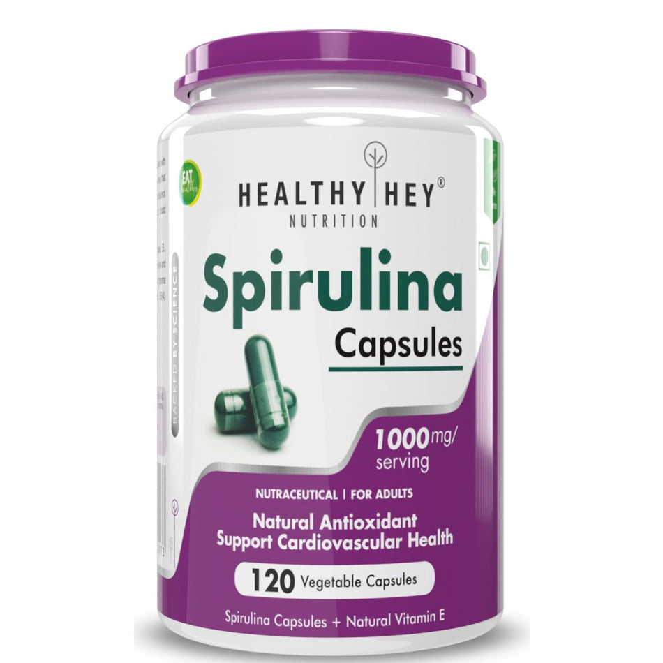 Spirulina,Natural Antioxidant & support cardiovascular 120 Veg capsules. - HealthyHey Nutrition