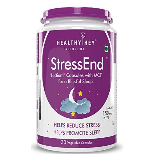 StressEnd - Stress & Anxiety Relief Supplement - Scientifically Proven Lactium Peptide - Vegan, Non-GMO, Gluten-Free-30 Vege capsules - HealthyHey Nutrition