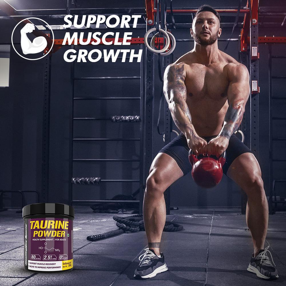 Taurine Powder, Support Muscle Recovery -Amino Acid Supplement - Improve Performance & Helps Recovery - 200 gram - 80 Servings - HealthyHey Nutrition