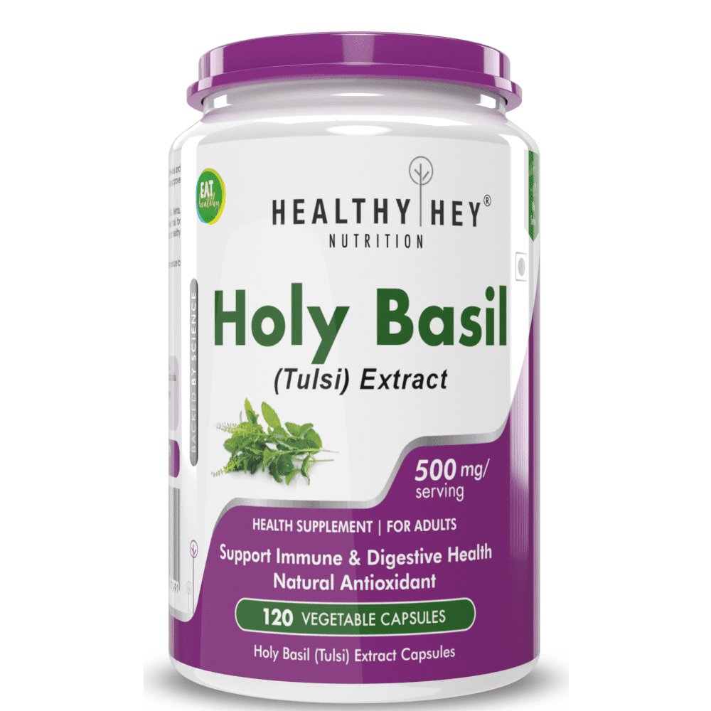 Tulsi Extract, Supports Immune & Digestive Health (Holy Basil Extract) - Supports Stress and Immune System - 120 Veg Capsules - HealthyHey Nutrition