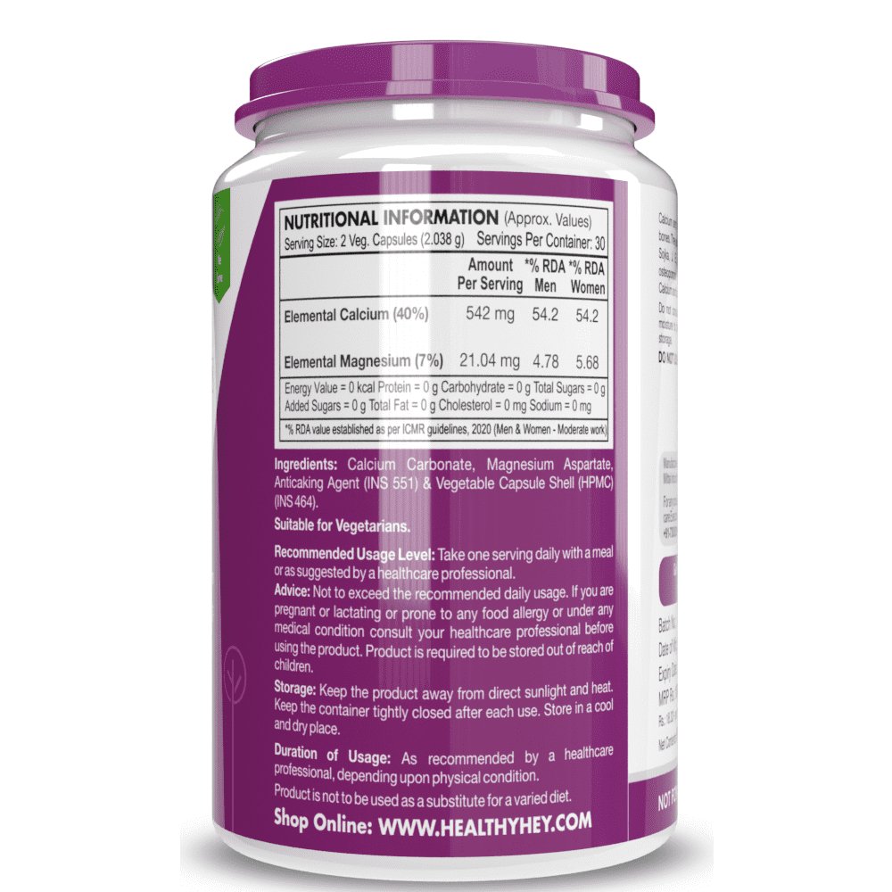 Vegan Calcium with Magnesium, Support Bone Health 60 Veg Capsules - HealthyHey Nutrition