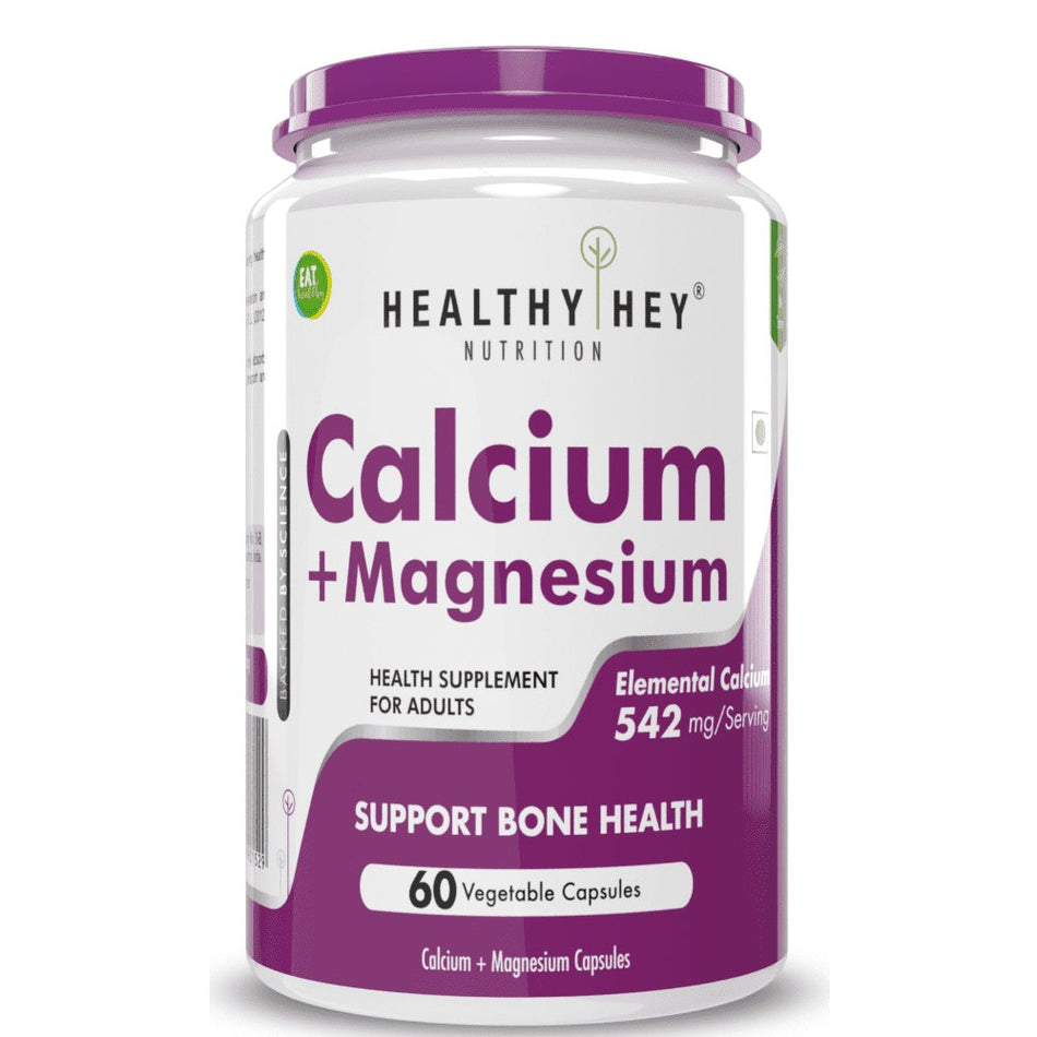 Vegan Calcium with Magnesium, Support Bone Health 60 Veg Capsules - HealthyHey Nutrition