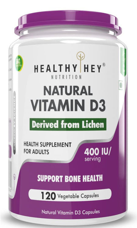 Vegan Vitamin D3,Support Bone Health -Natural Plant Based - Non GMO - Gluten Free - 400 IU 120 Veg Capsules - HealthyHey Nutrition
