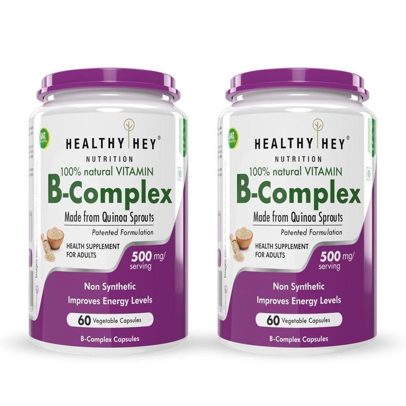 Vitamin B-Complex 60 Capsules - Bioavailable Formula, Energy Boost & Blood Support (Pack of 2) - HealthyHey Nutrition