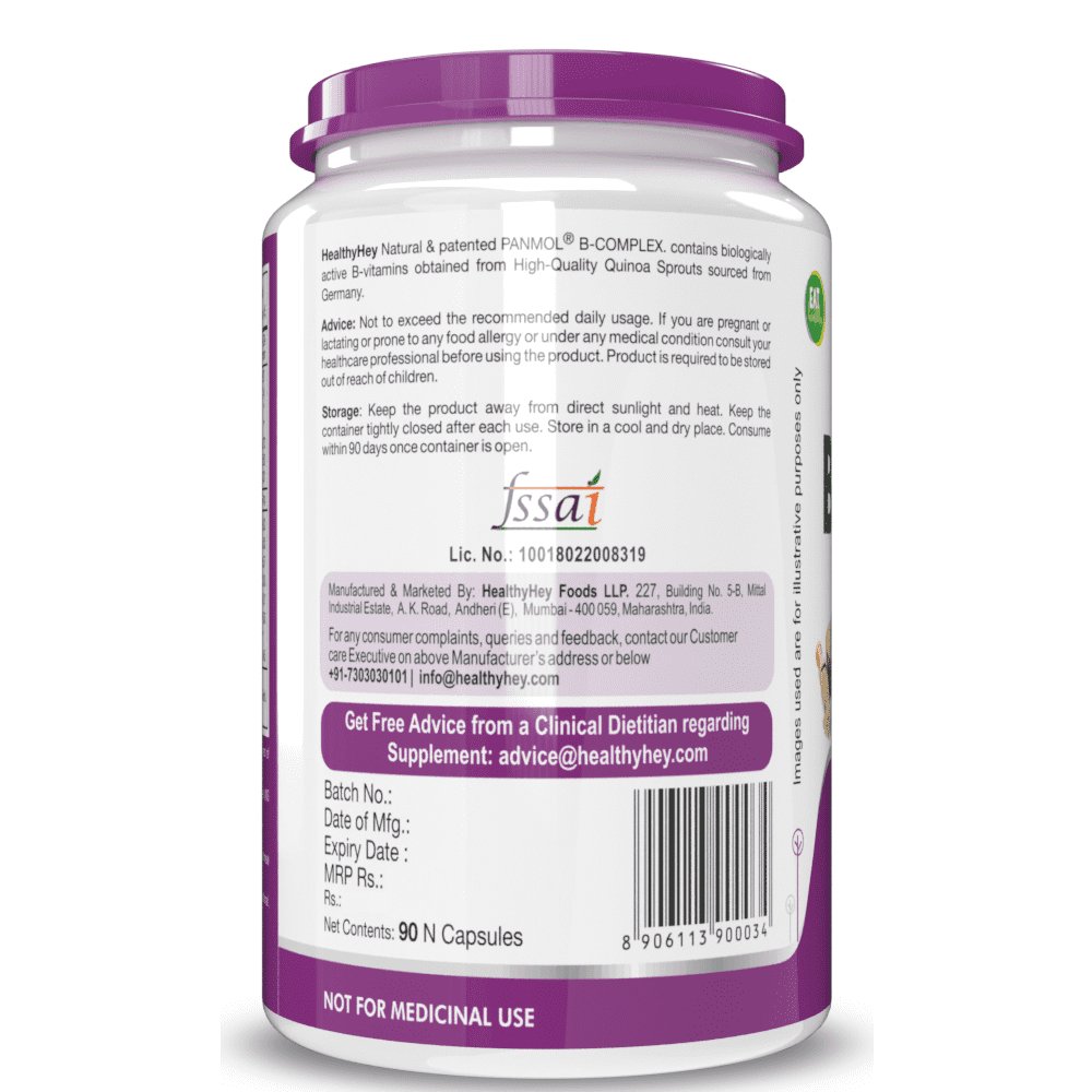 Vitamin B-Complex, Non Synthetic Improves Energy Levels capsules - HealthyHey Nutrition