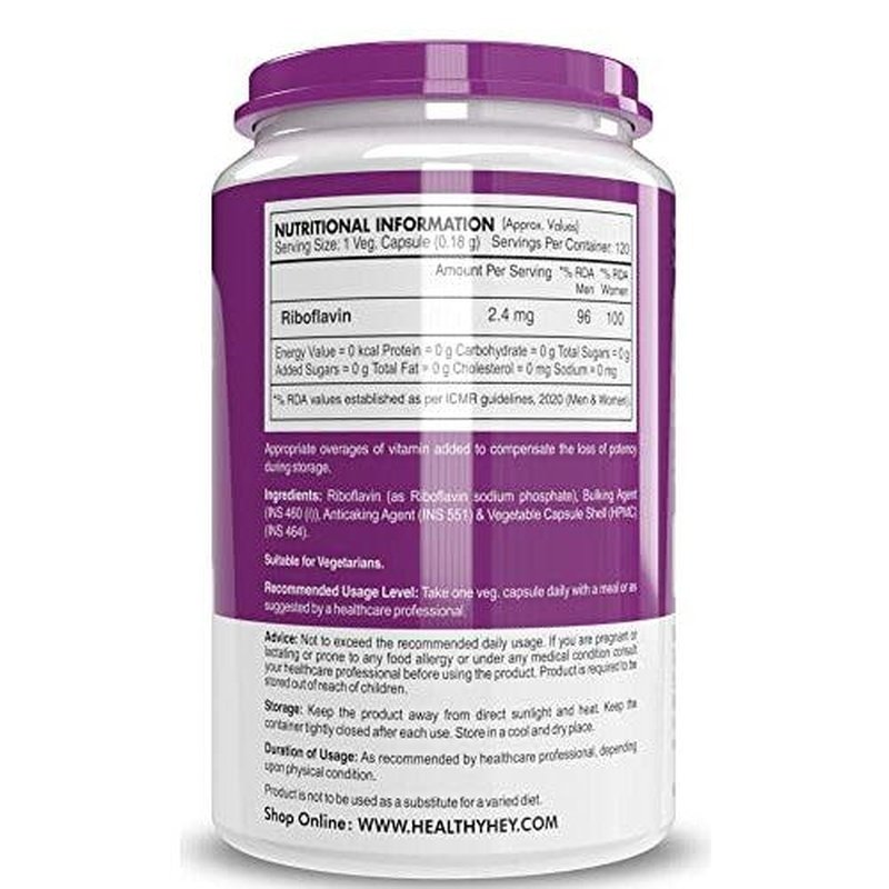 Vitamin B2, Support Thyroid Health - Riboflavin - 120 Veg Capsules - HealthyHey Nutrition