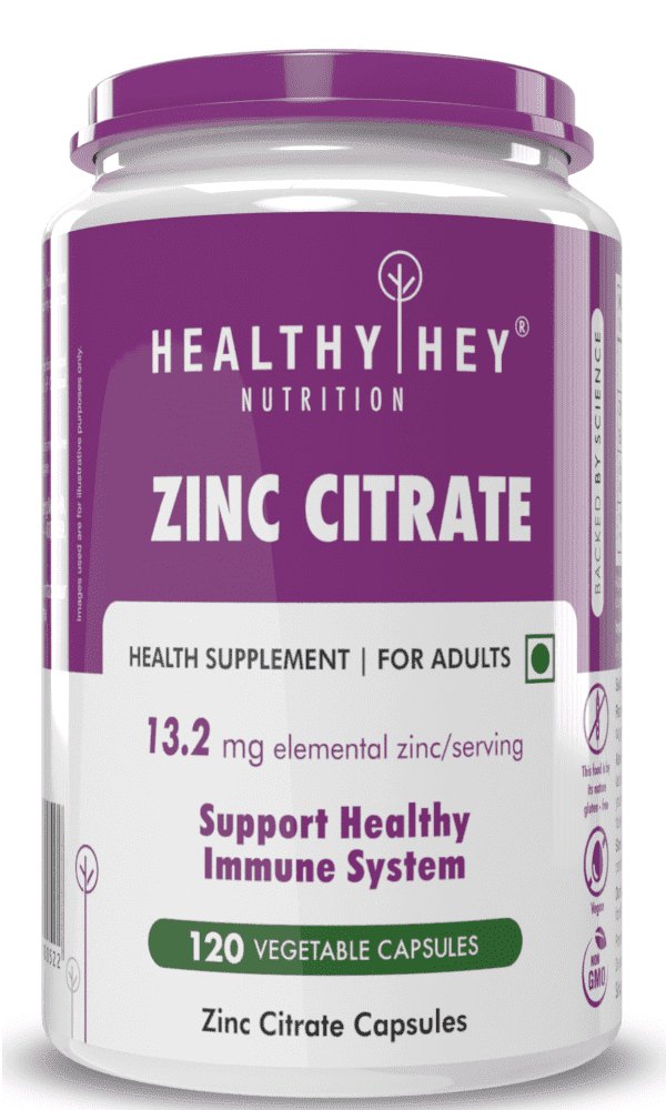 Zinc Citrate, Supports Immune and Immunity - 120 Veg Capsules - HealthyHey Nutrition